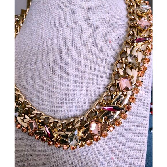 NECKLACE-CHOKER-COLLAR-BANANA REPUBLIC-Gold-Multi Rhinestones-Bling-Classic - Picture 2 of 16